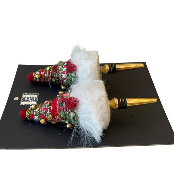 Set of 2 Christmas Bottle Stoppers Beaded Faux Fur Holiday Glam New - Picture 5 of 11